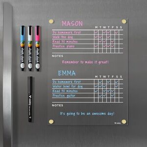 Visibly Magnetic Acrylic Fridge Chore Family Organization Chart—Gold